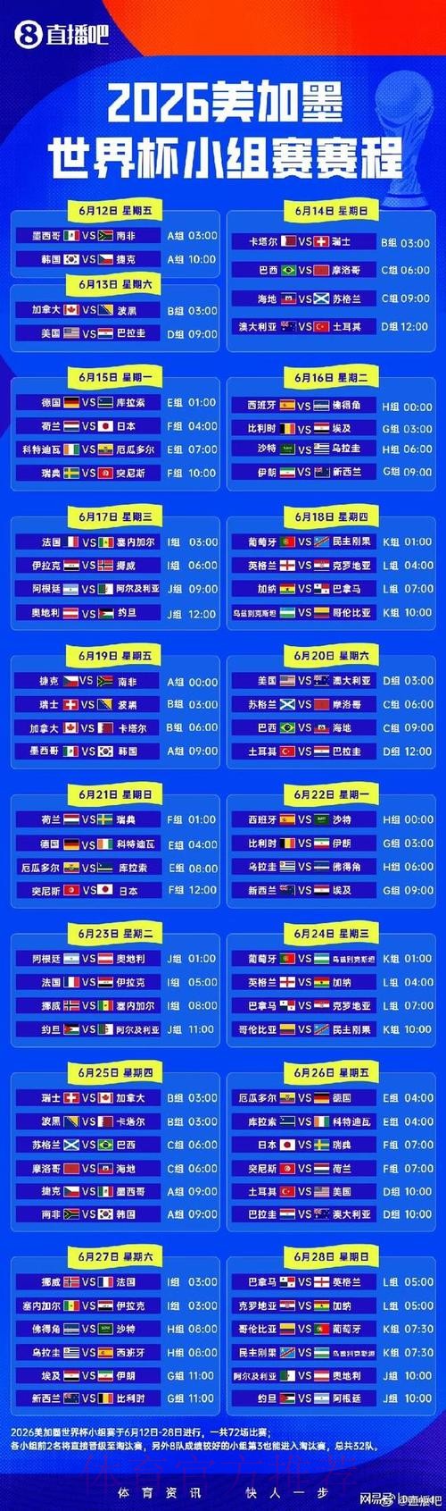 2026世界杯小组赛赛程高清版高清直播直播平台 2026世界杯小组赛赛程高清版高清直播直播平台