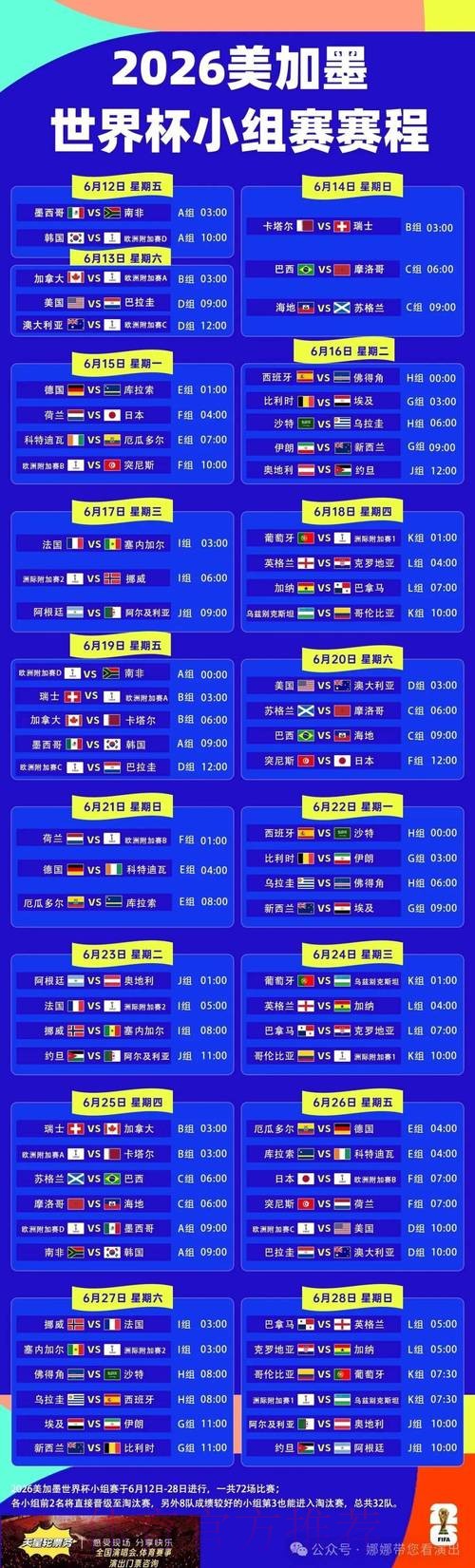 2026世界杯每日赛程今日最新时间表怎么查